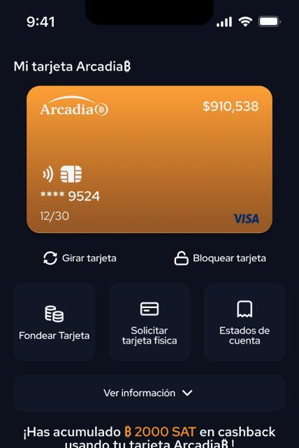 Tarjeta ArcadiaB - Cashback